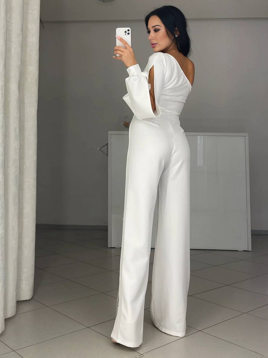 flare wide-leg jumpsuits one-shoulder side slit long sleeves women casual elegant relaxed ceremony | Force