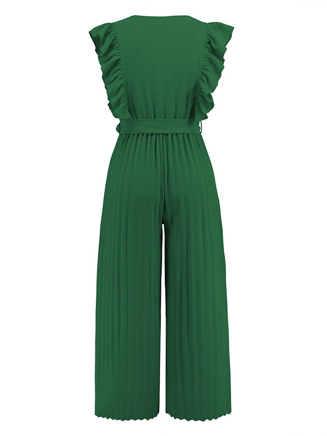 wide leg jumpsuits flared v-neck with ruffle pleated belt sleeveless women elegant bohemian casual | FORCE