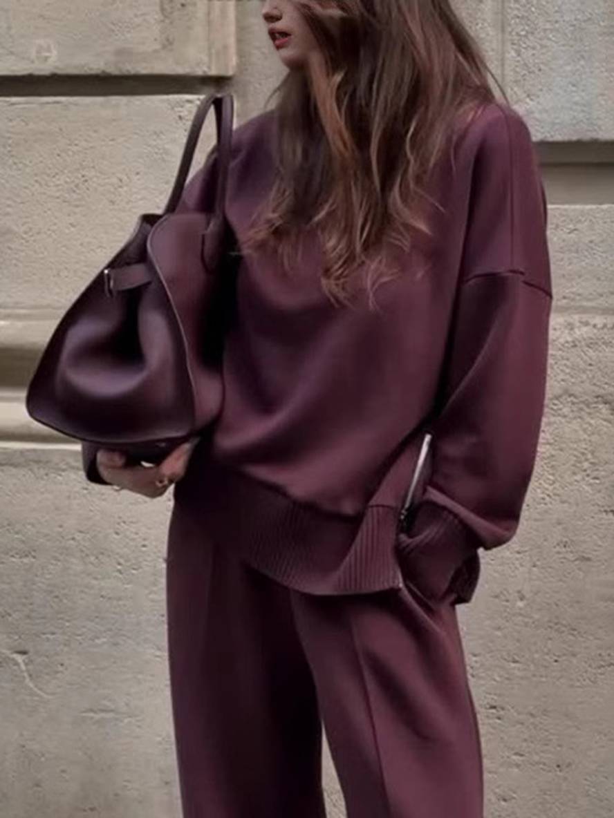 sets with solid color pants turtleneck high collar long sleeves women elegant sporty casual loose | Force