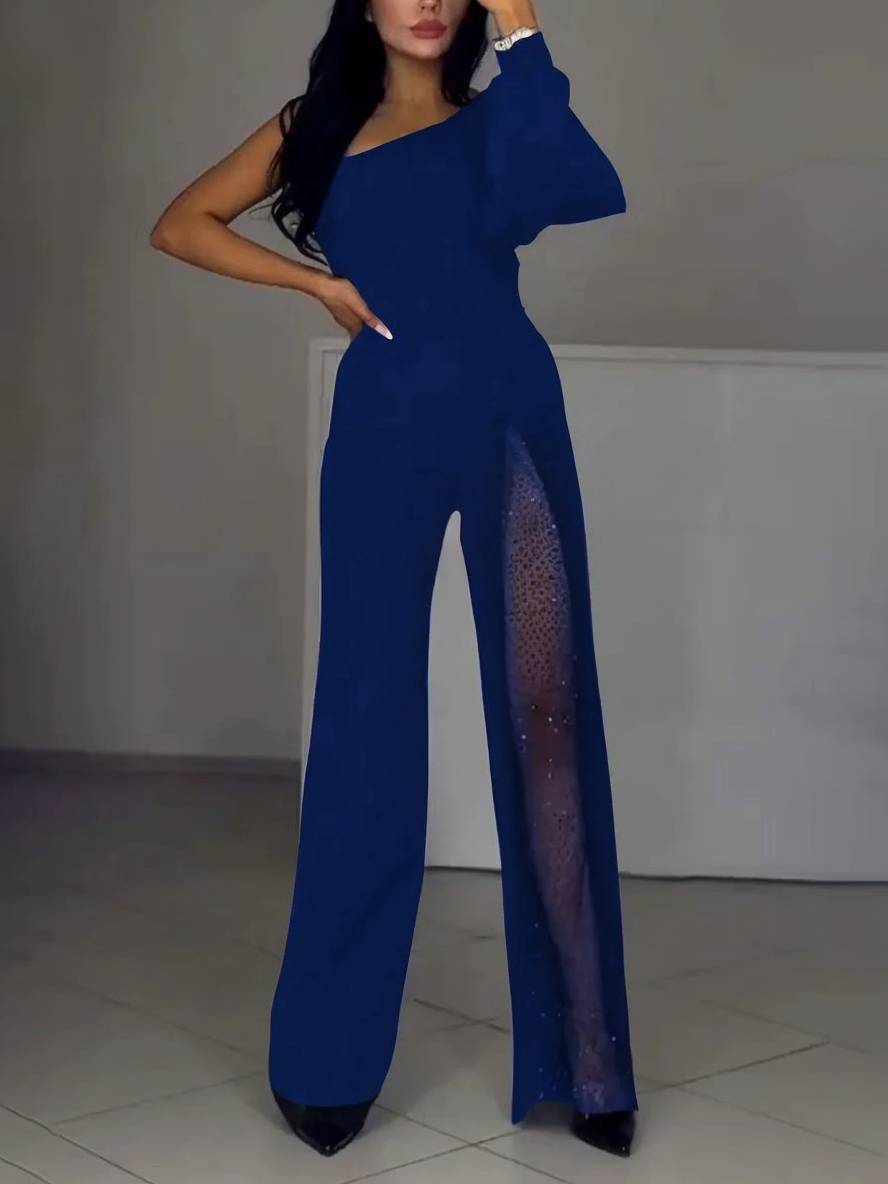 flare wide-leg jumpsuits one-shoulder side slit long sleeves women casual elegant relaxed ceremony | Force