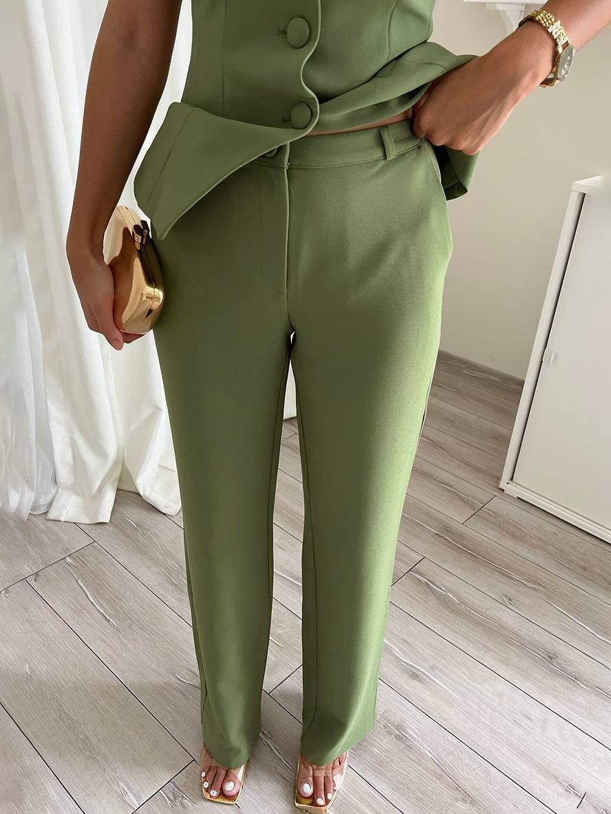 sets with solid color pants buttoned bustier elegant women's suit style outfit wedding guest | Force
