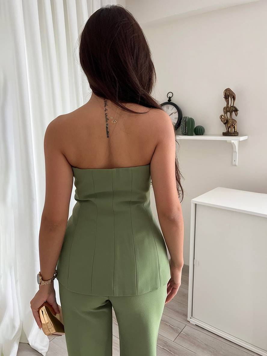 sets with solid color pants buttoned bustier elegant women's suit style outfit wedding guest | Force