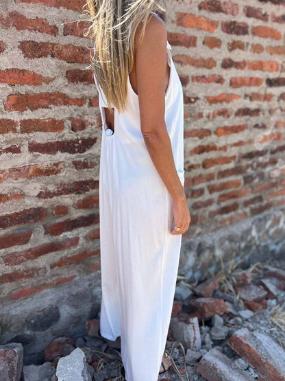 buttoned jumpsuits pockets backless sleeveless women elegant casual | Force