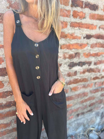 buttoned jumpsuits pockets backless sleeveless women elegant casual | Force
