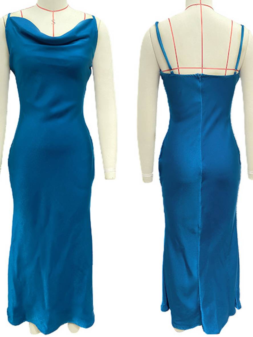 satin fitted backless bridesmaid dress with thin straps elegant evening woman wedding guest | Force