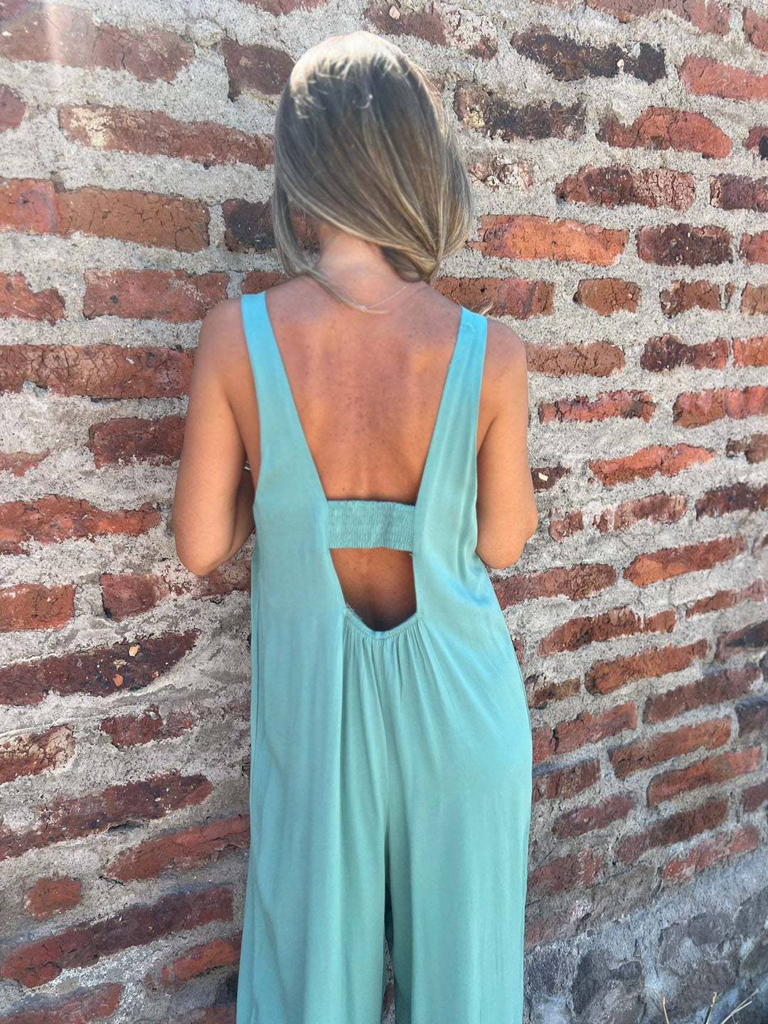 buttoned jumpsuits pockets backless sleeveless women elegant casual | Force