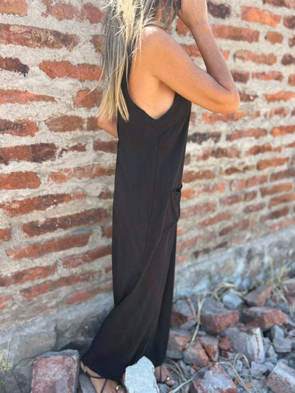 buttoned jumpsuits pockets backless sleeveless women elegant casual | Force