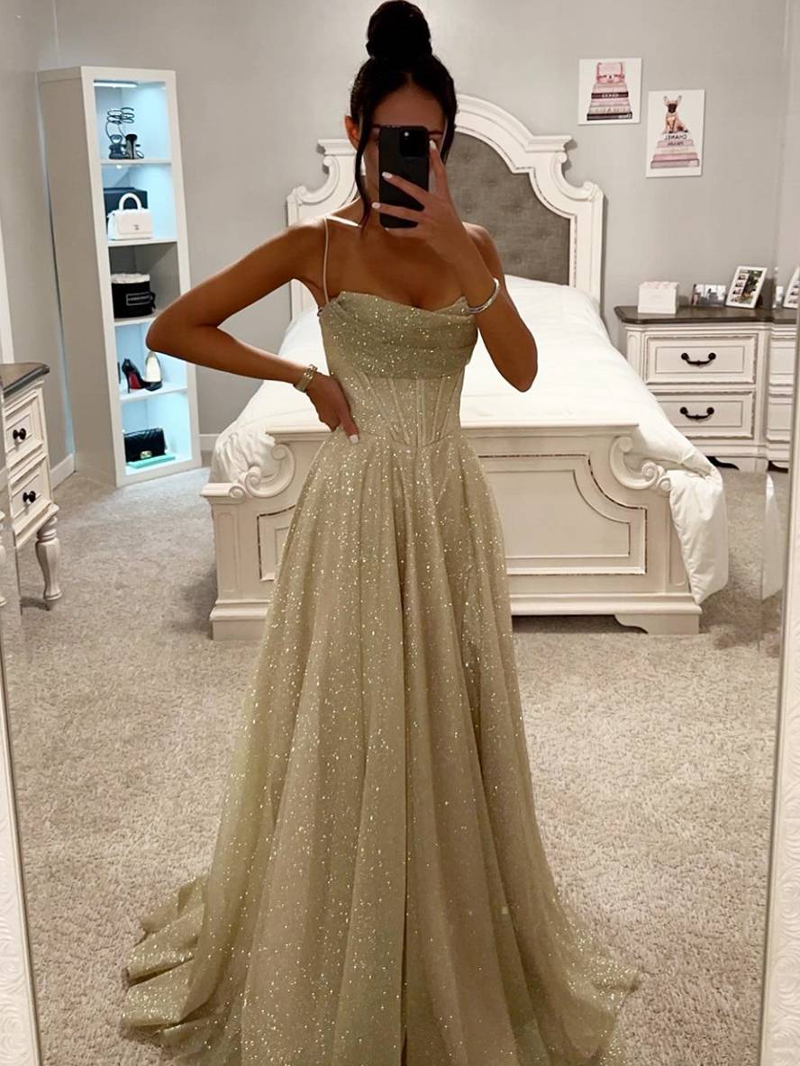long tan dress with thin straps sleeveless elegant women's evening ceremony | Force