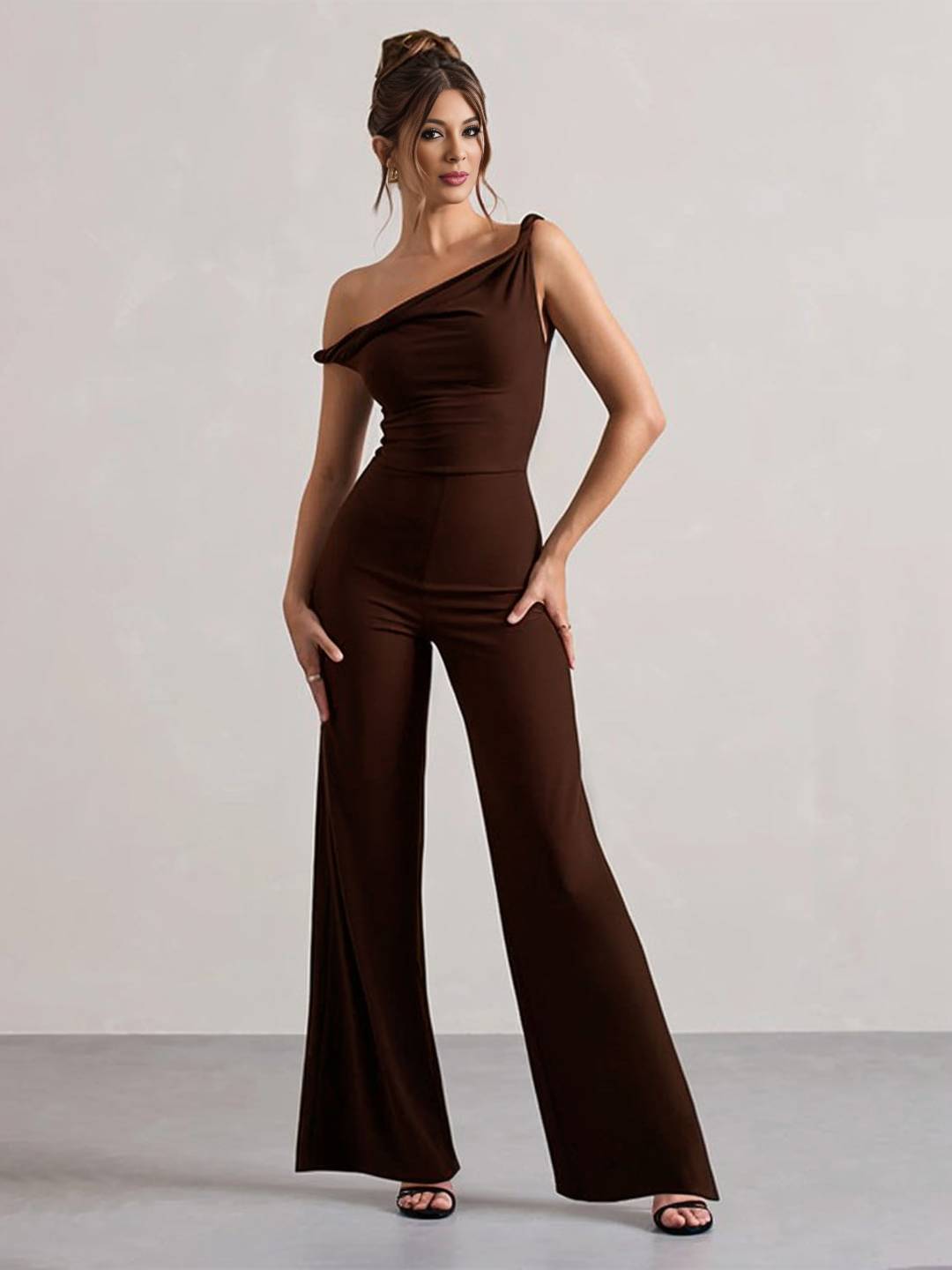 flare wide-leg jumpsuits one shoulder boat neck sleeveless women elegant casual one piece | Force