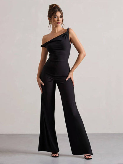 flare wide-leg jumpsuits one shoulder boat neck sleeveless women elegant casual one piece | Force