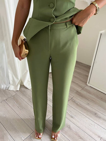 sets with solid color pants buttoned bustier elegant women's suit style outfit wedding guest | Force