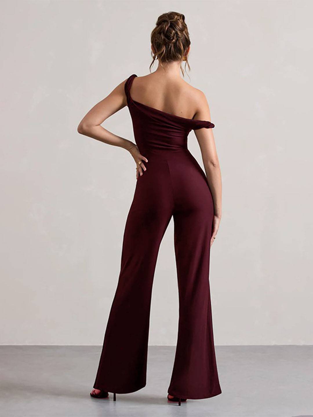 flare wide-leg jumpsuits one shoulder boat neck sleeveless women elegant casual one piece | Force