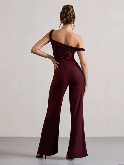 flare wide-leg jumpsuits one shoulder boat neck sleeveless women elegant casual one piece | Force