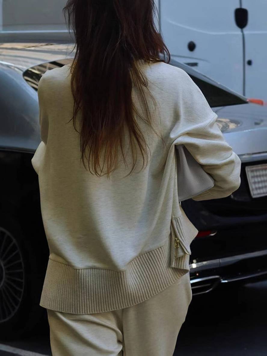 sets with solid color pants turtleneck high collar long sleeves women elegant sporty casual loose | Force